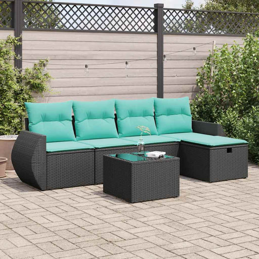 6-delige Loungeset met kussens poly rattan zwart is nu te koop bij PeponiXL, paradijselijk wonen!