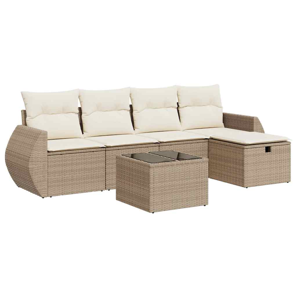 6-delige Loungeset met kussens poly rattan beige is nu te koop bij PeponiXL, paradijselijk wonen!