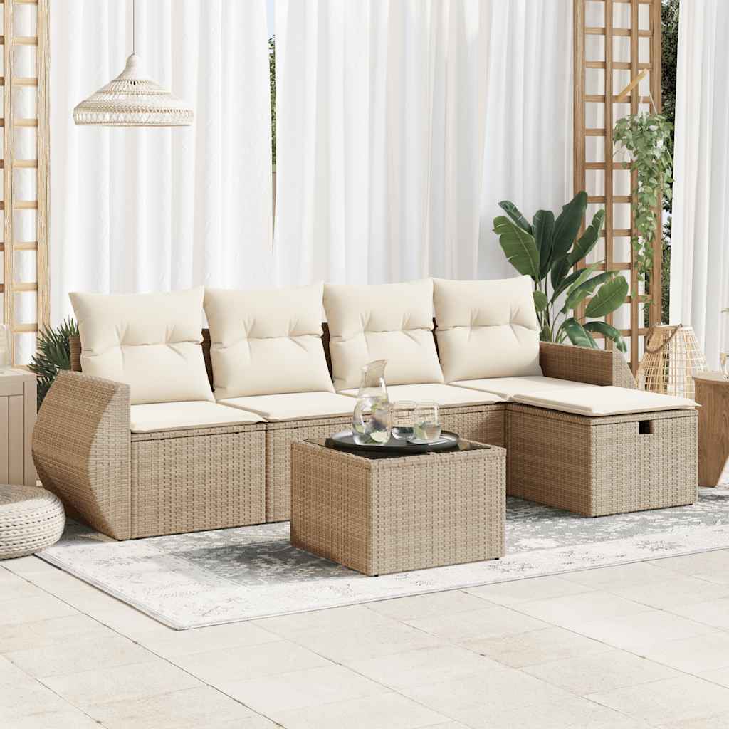 6-delige Loungeset met kussens poly rattan beige is nu te koop bij PeponiXL, paradijselijk wonen!