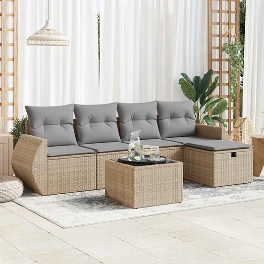 6-delige Loungeset met kussens poly rattan beige is nu te koop bij PeponiXL, paradijselijk wonen!