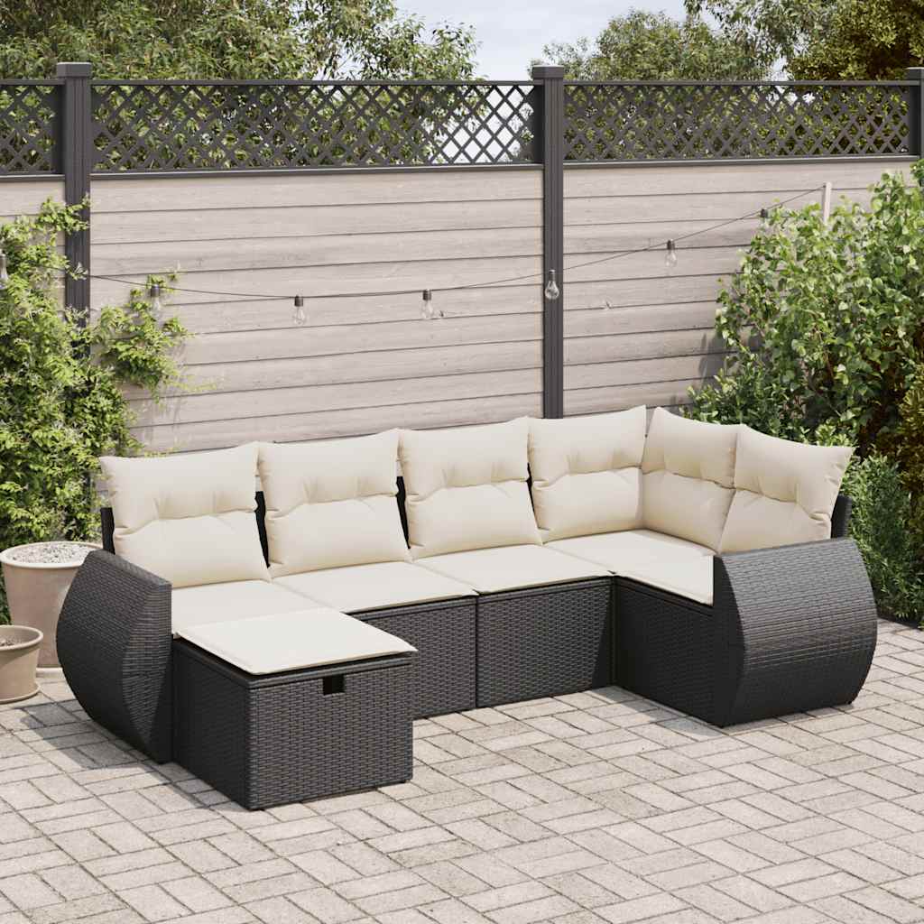 6-delige Loungeset met kussens poly rattan zwart is nu te koop bij PeponiXL, paradijselijk wonen!