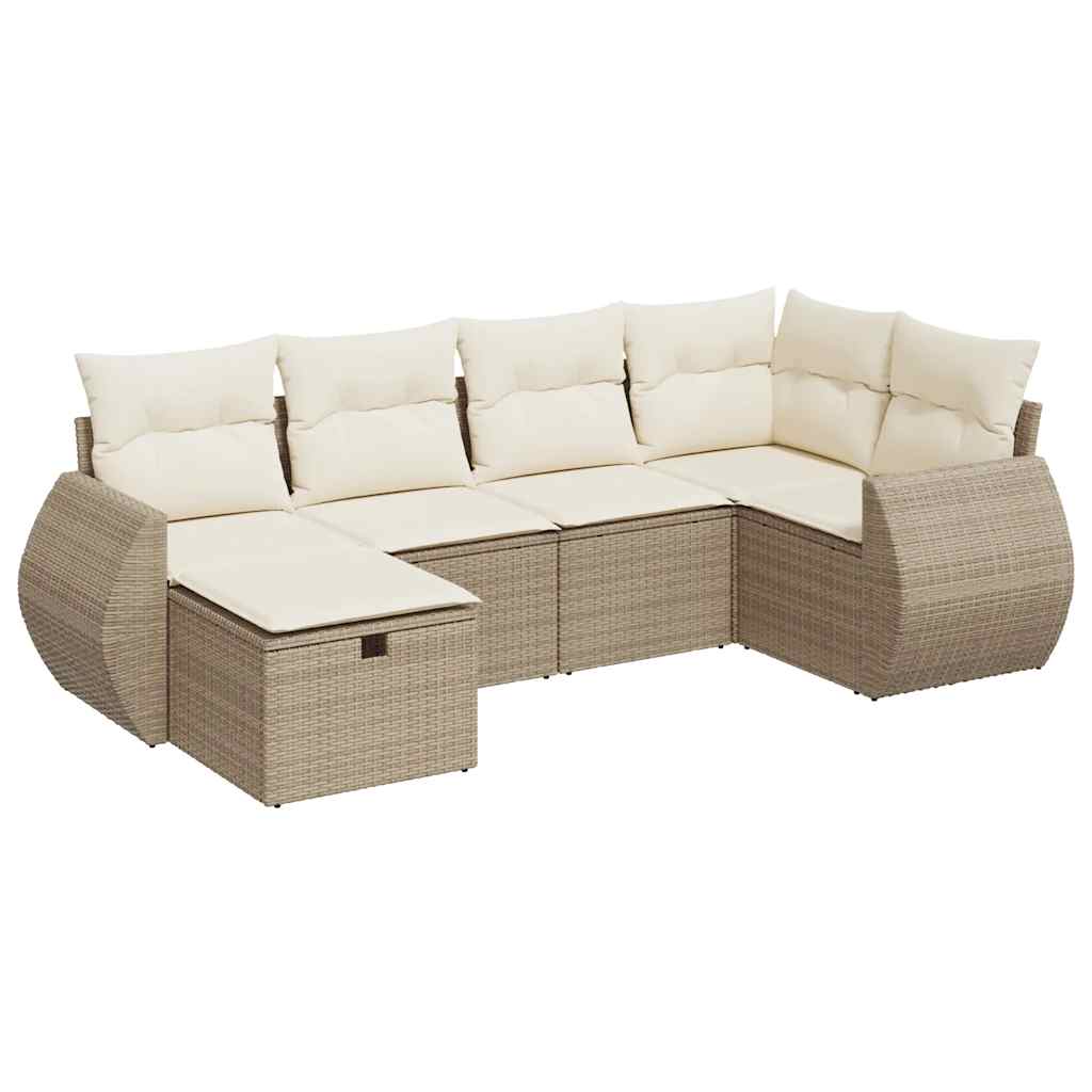 6-delige Loungeset met kussens poly rattan beige is nu te koop bij PeponiXL, paradijselijk wonen!