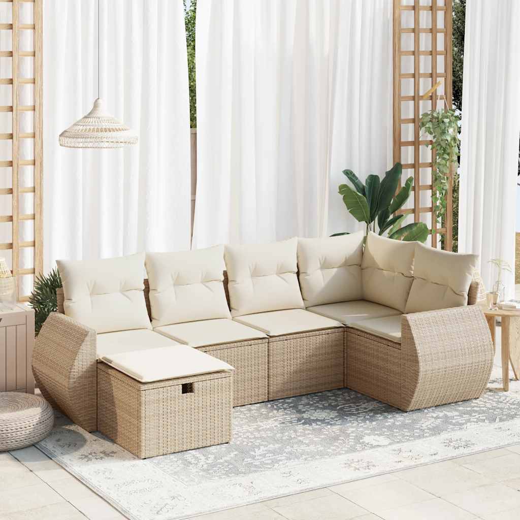6-delige Loungeset met kussens poly rattan beige is nu te koop bij PeponiXL, paradijselijk wonen!