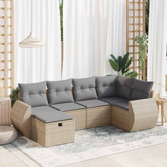 6-delige Loungeset met kussens poly rattan beige is nu te koop bij PeponiXL, paradijselijk wonen!