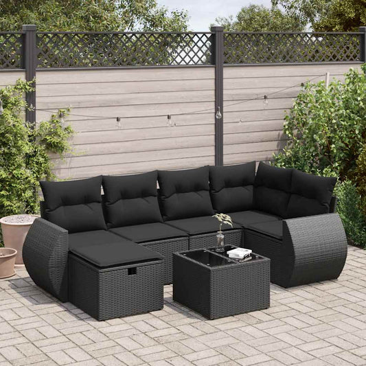 7-delige Loungeset met kussens poly rattan zwart is nu te koop bij PeponiXL, paradijselijk wonen!