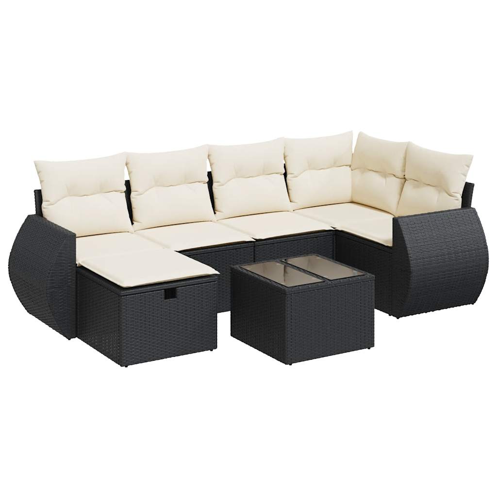 7-delige Loungeset met kussens poly rattan zwart is nu te koop bij PeponiXL, paradijselijk wonen!