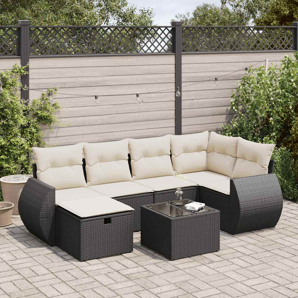 7-delige Loungeset met kussens poly rattan zwart is nu te koop bij PeponiXL, paradijselijk wonen!