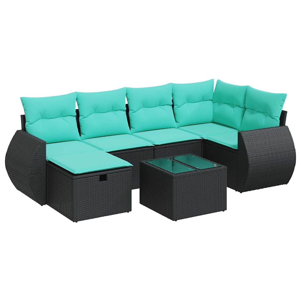 7-delige Loungeset met kussens poly rattan zwart is nu te koop bij PeponiXL, paradijselijk wonen!