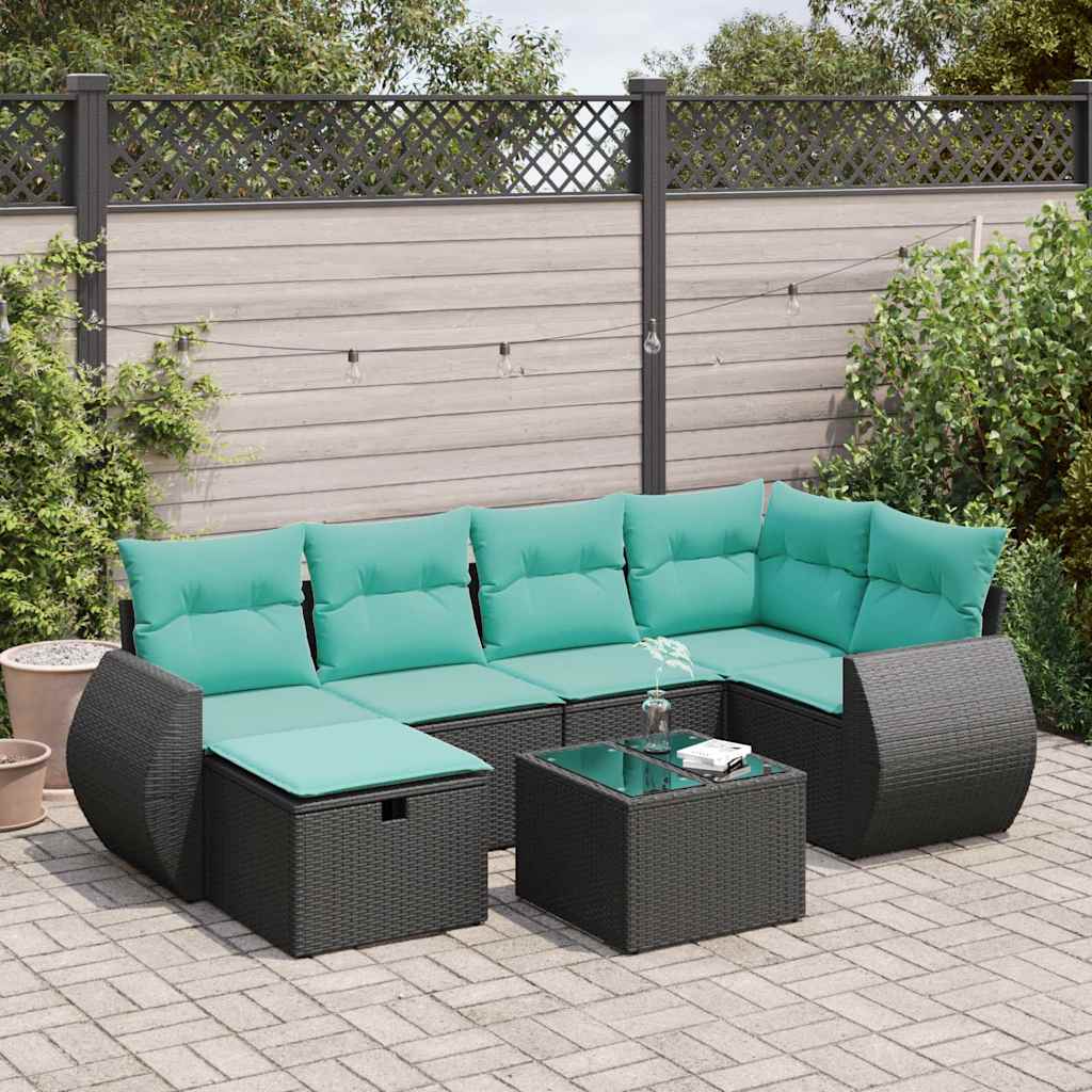 7-delige Loungeset met kussens poly rattan zwart is nu te koop bij PeponiXL, paradijselijk wonen!