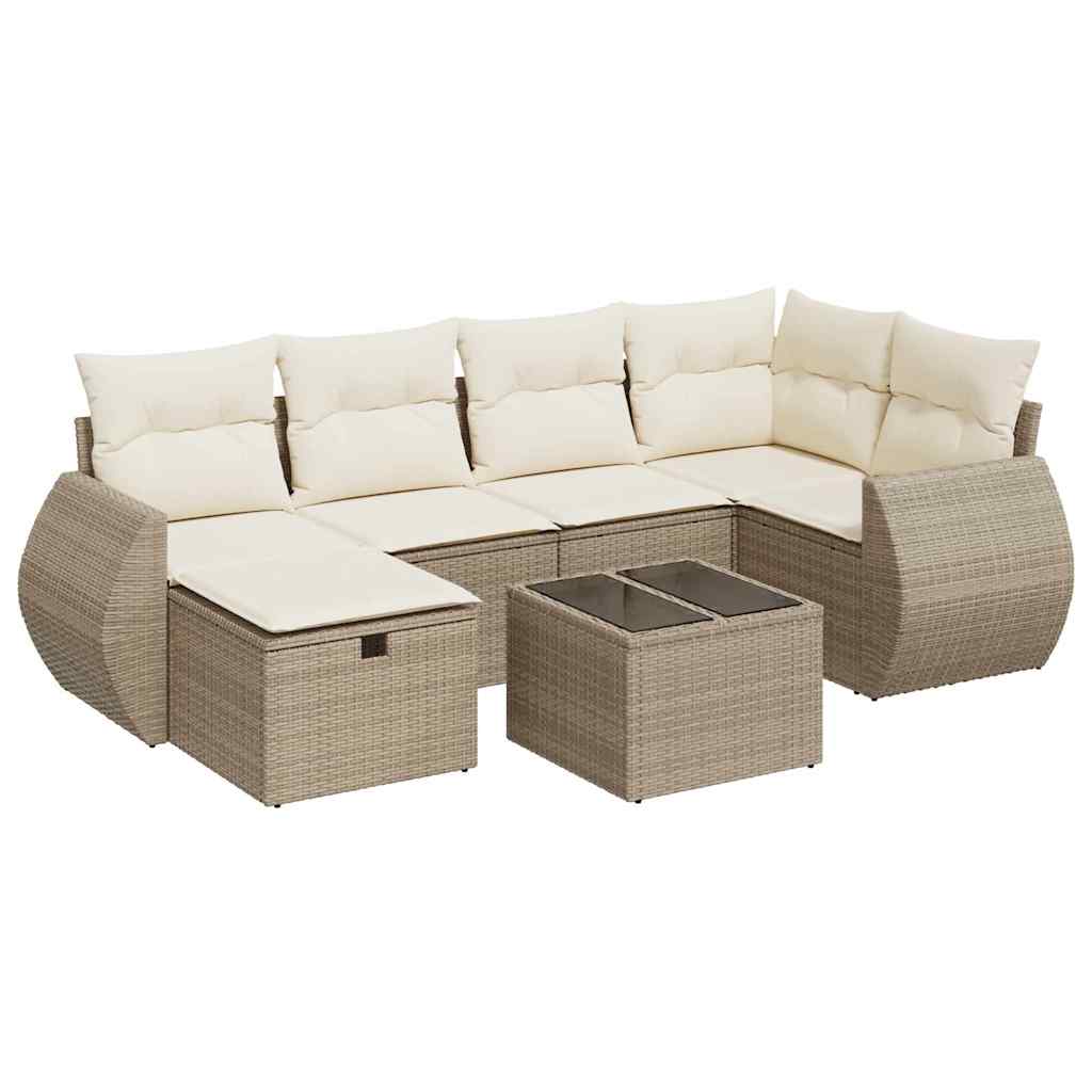 7-delige Loungeset met kussens poly rattan beige is nu te koop bij PeponiXL, paradijselijk wonen!