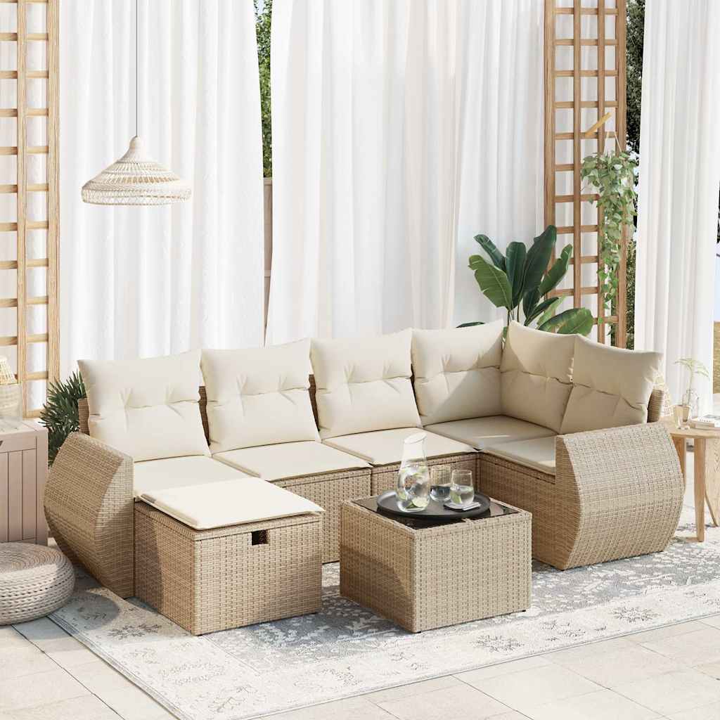 7-delige Loungeset met kussens poly rattan beige is nu te koop bij PeponiXL, paradijselijk wonen!
