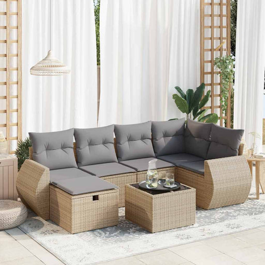 7-delige Loungeset met kussens poly rattan beige is nu te koop bij PeponiXL, paradijselijk wonen!