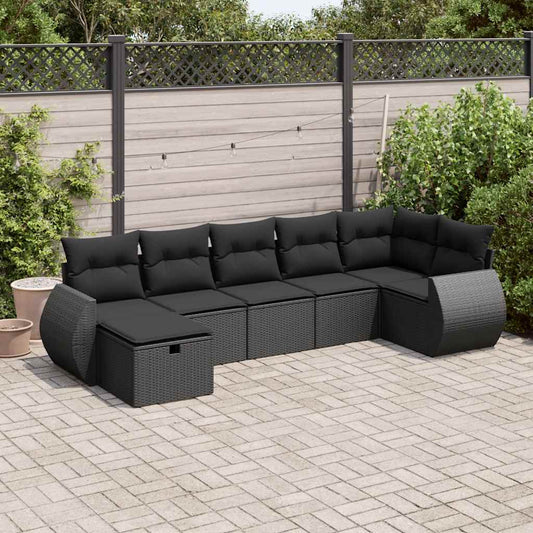 7-delige Loungeset met kussens poly rattan zwart is nu te koop bij PeponiXL, paradijselijk wonen!