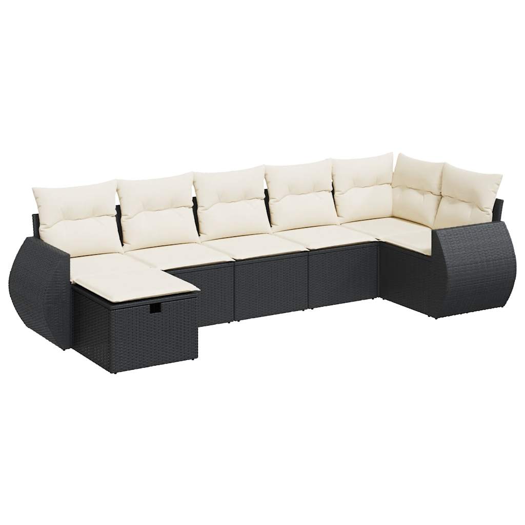 7-delige Loungeset met kussens poly rattan zwart is nu te koop bij PeponiXL, paradijselijk wonen!