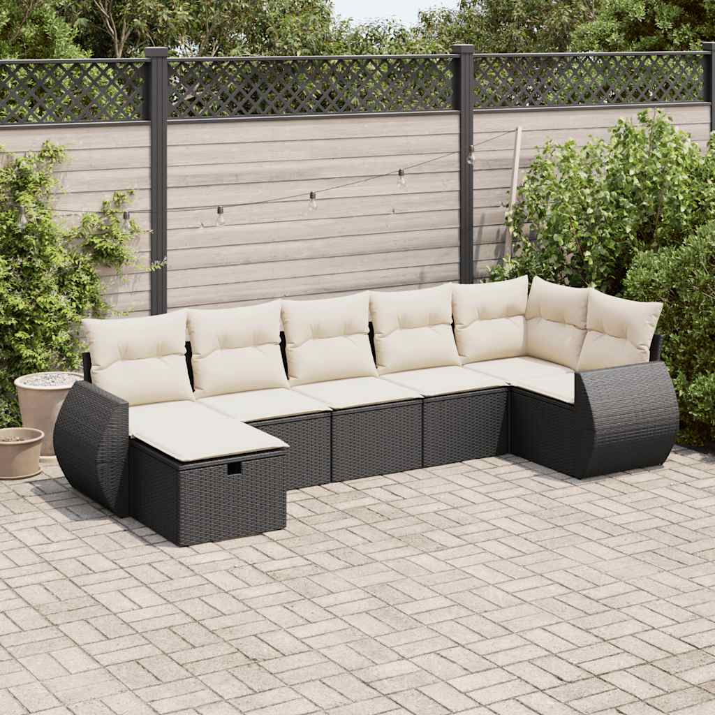 7-delige Loungeset met kussens poly rattan zwart is nu te koop bij PeponiXL, paradijselijk wonen!