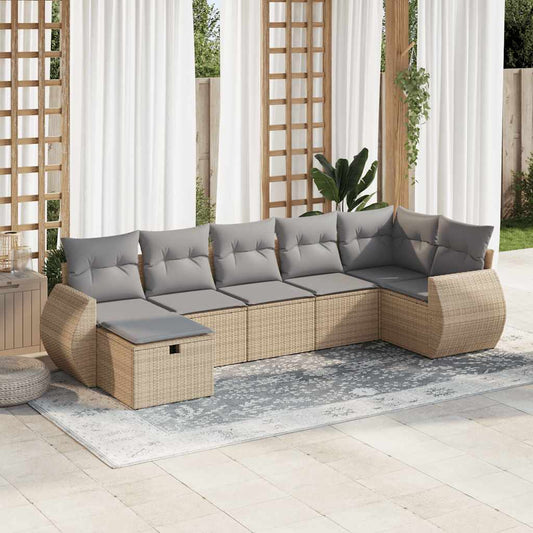 7-delige Loungeset met kussens poly rattan beige is nu te koop bij PeponiXL, paradijselijk wonen!