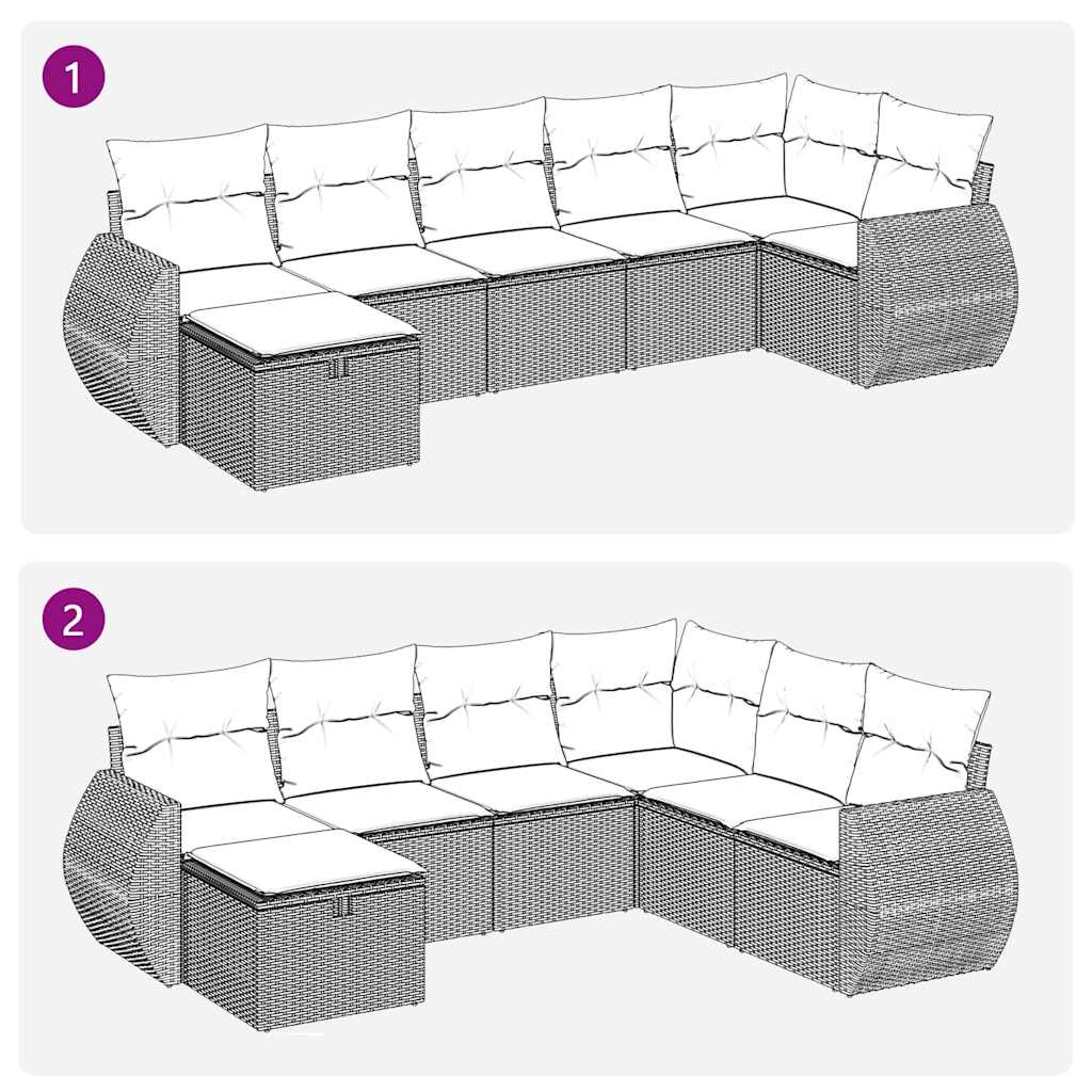 7-delige Loungeset met kussens poly rattan lichtgrijs