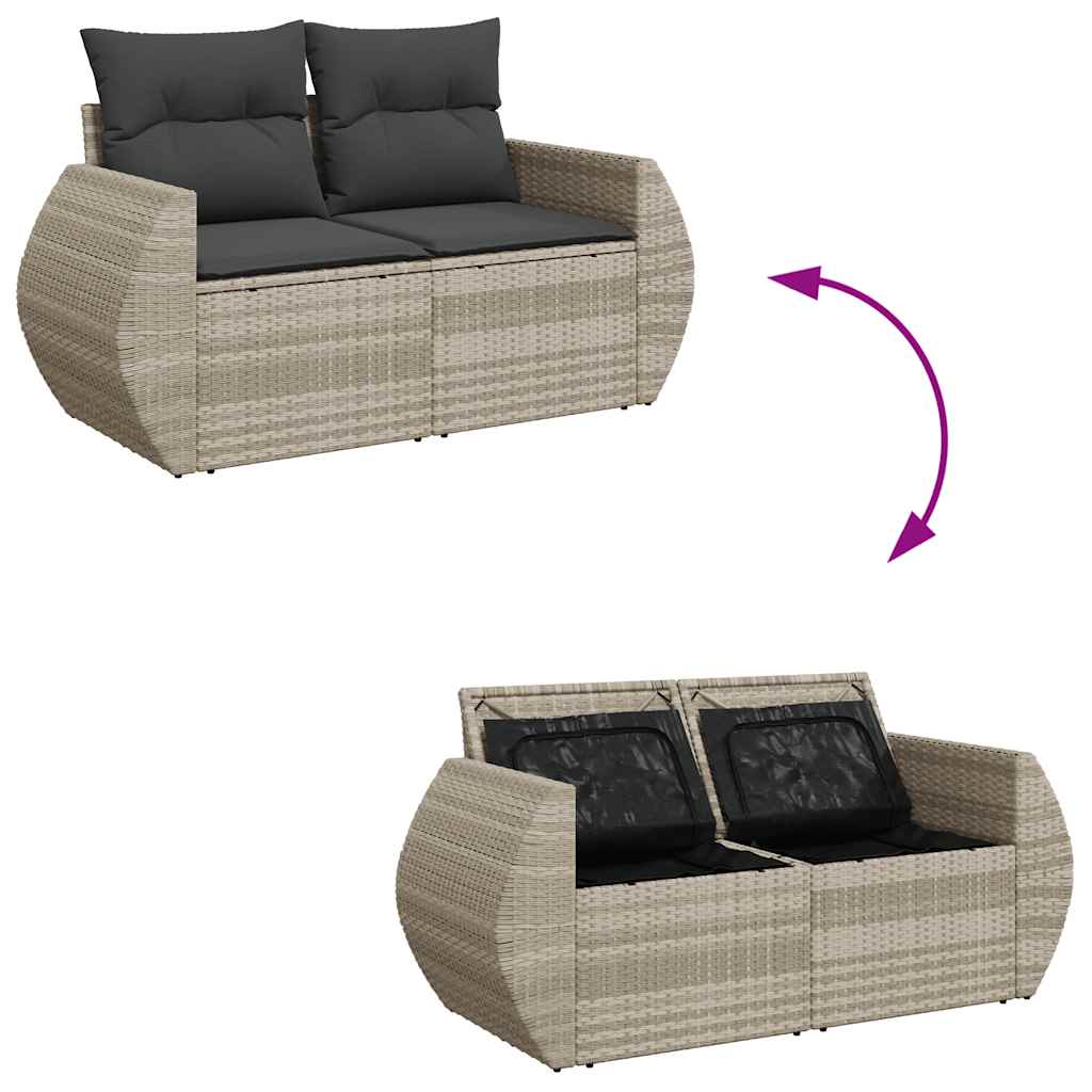7-delige Loungeset met kussens poly rattan lichtgrijs