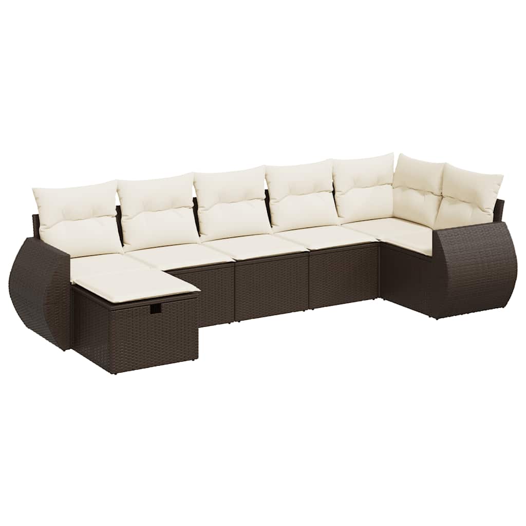 7-delige Loungeset met kussens poly rattan bruin