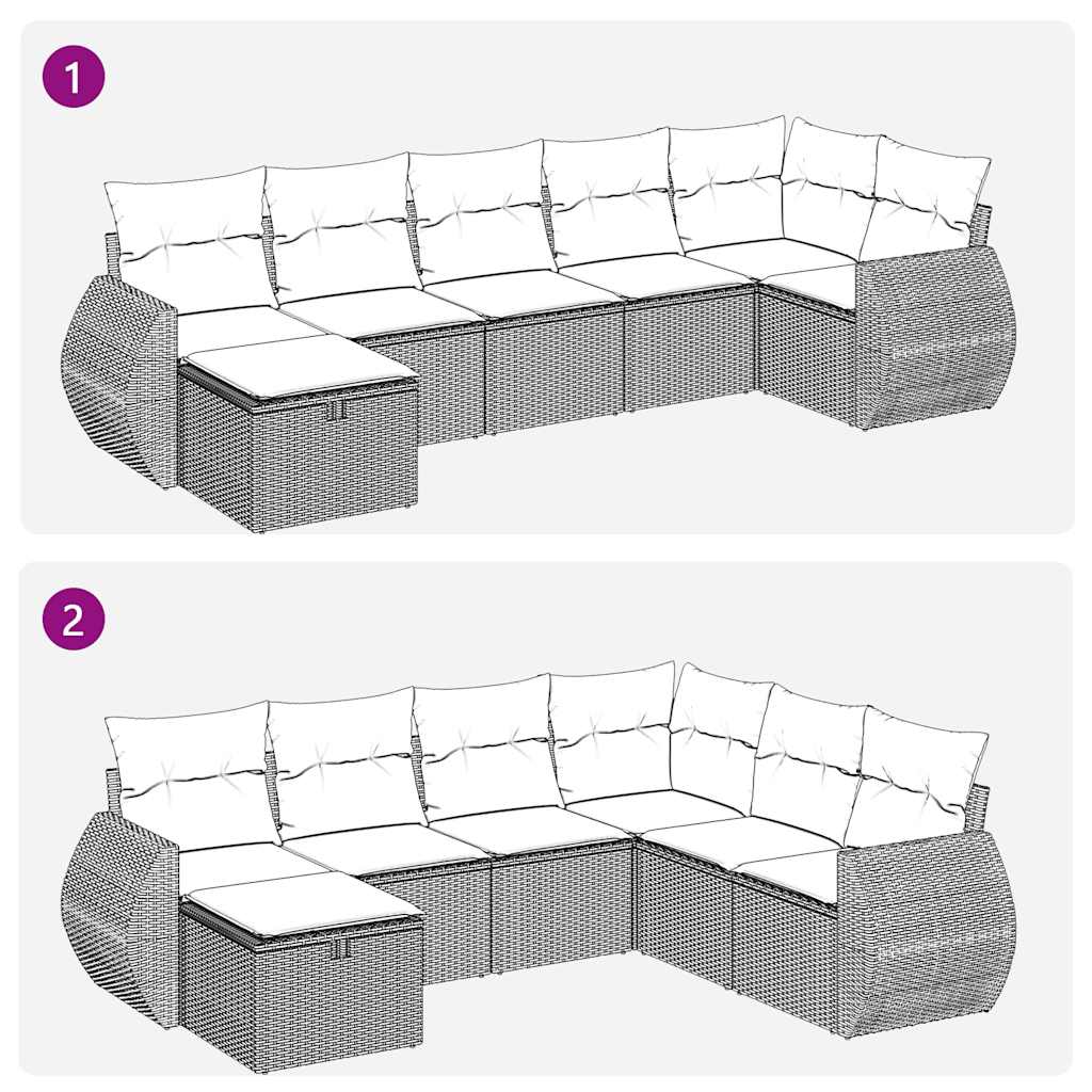 7-delige Loungeset met kussens poly rattan bruin