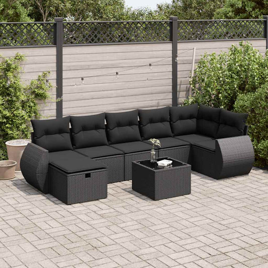 8-delige Loungeset met kussens poly rattan zwart is nu te koop bij PeponiXL, paradijselijk wonen!