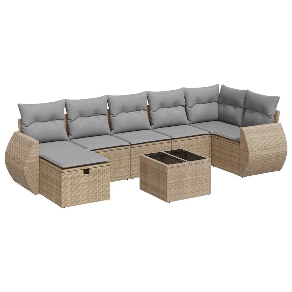 8-delige Loungeset met kussens poly rattan beige