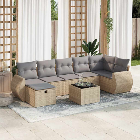8-delige Loungeset met kussens poly rattan beige is nu te koop bij PeponiXL, paradijselijk wonen!