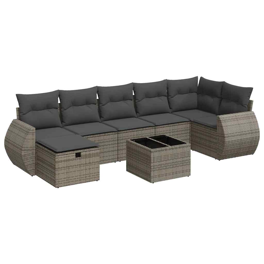 8-delige Loungeset met kussens poly rattan grijs