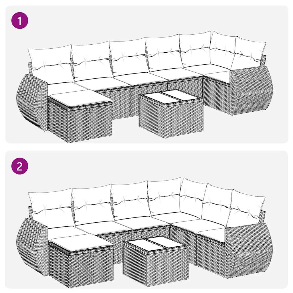 8-delige Loungeset met kussens poly rattan lichtgrijs