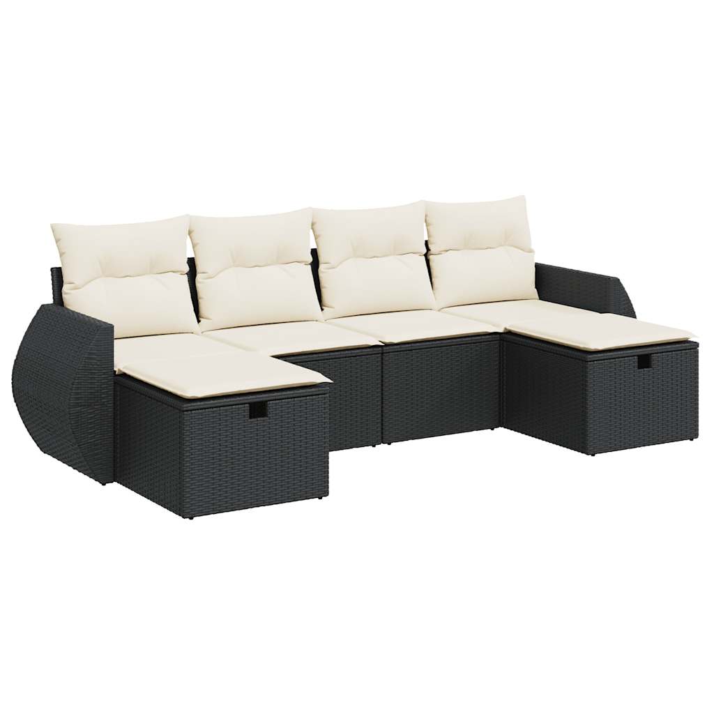 6-delige Loungeset met kussens poly rattan zwart is nu te koop bij PeponiXL, paradijselijk wonen!