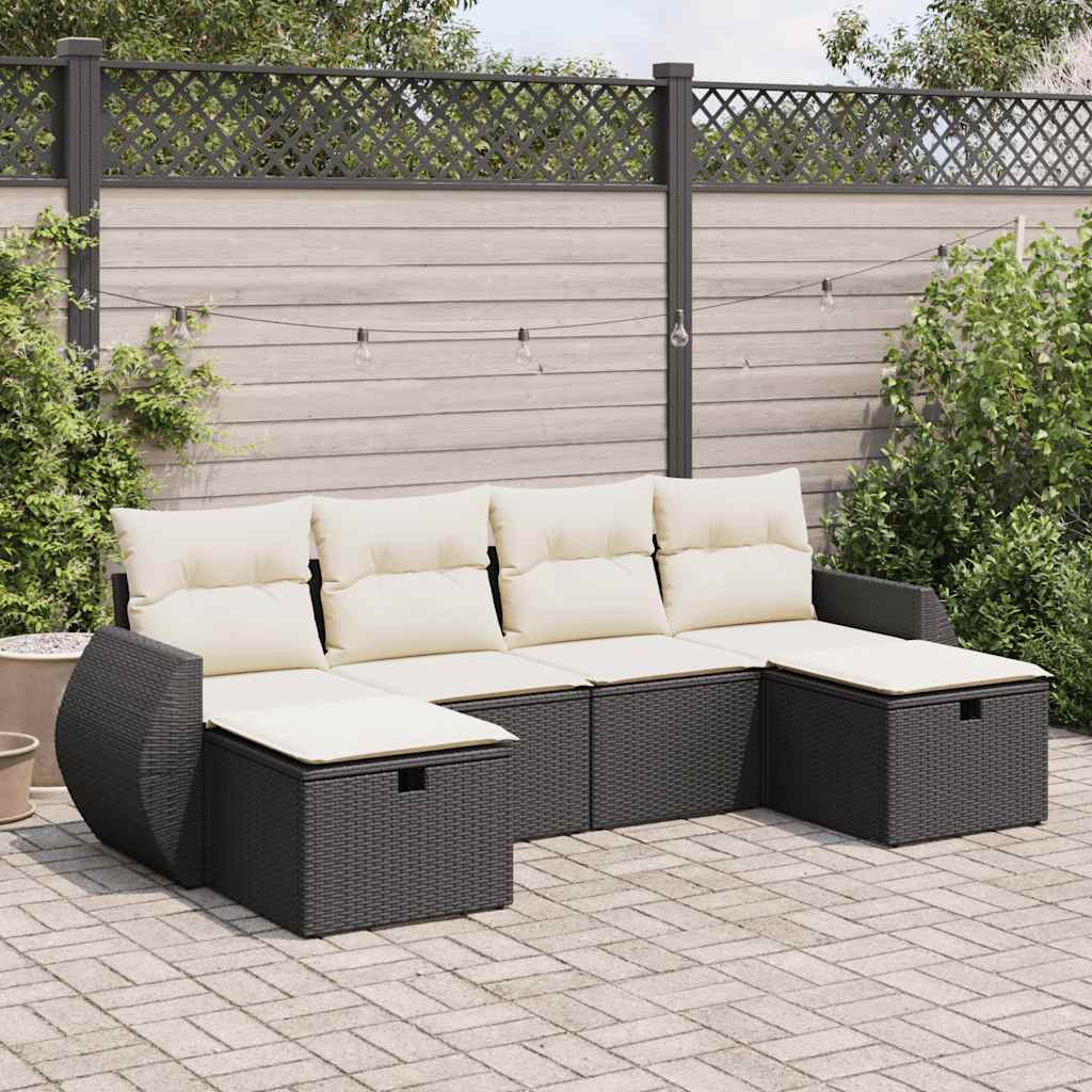 6-delige Loungeset met kussens poly rattan zwart is nu te koop bij PeponiXL, paradijselijk wonen!