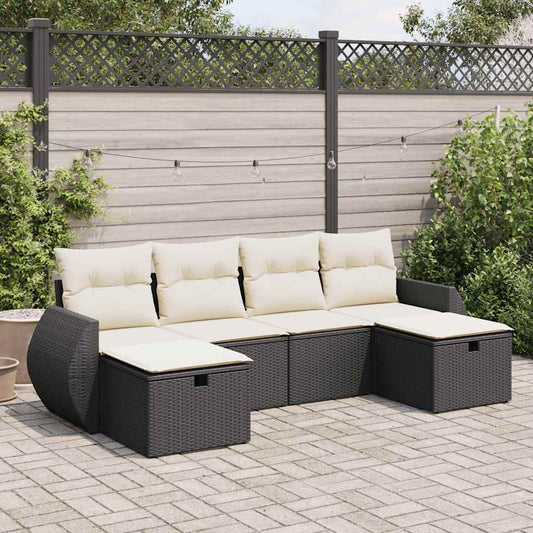 6-delige Loungeset met kussens poly rattan zwart is nu te koop bij PeponiXL, paradijselijk wonen!