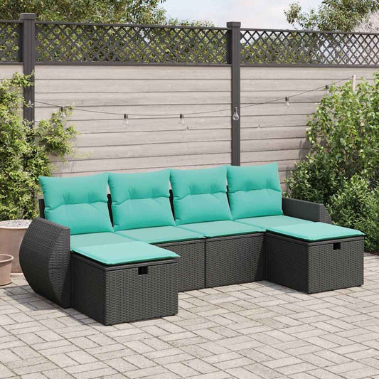 6-delige Loungeset met kussens poly rattan zwart is nu te koop bij PeponiXL, paradijselijk wonen!
