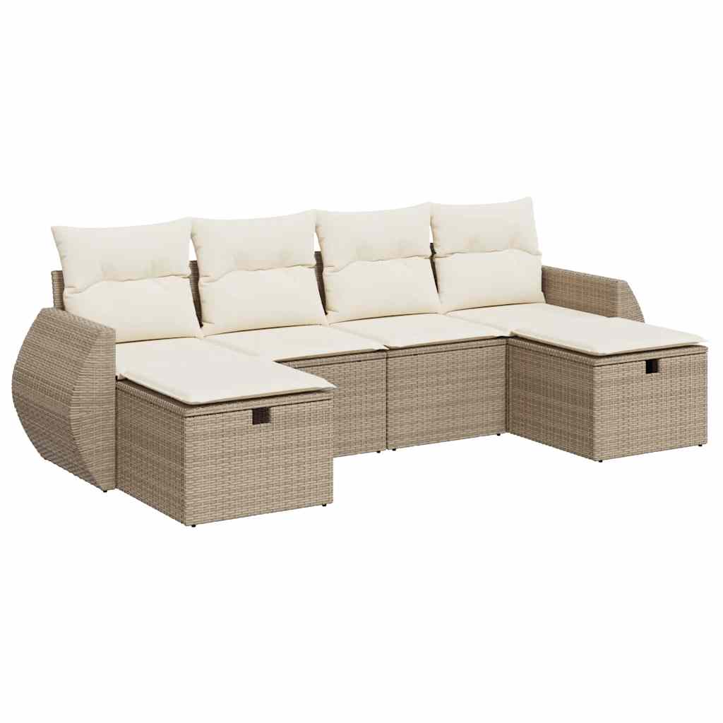 6-delige Loungeset met kussens poly rattan beige is nu te koop bij PeponiXL, paradijselijk wonen!