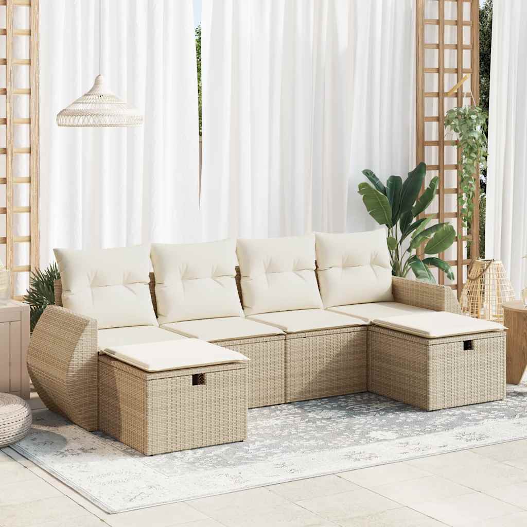 6-delige Loungeset met kussens poly rattan beige is nu te koop bij PeponiXL, paradijselijk wonen!