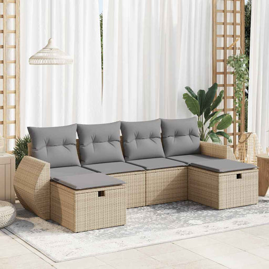 6-delige Loungeset met kussens poly rattan beige is nu te koop bij PeponiXL, paradijselijk wonen!