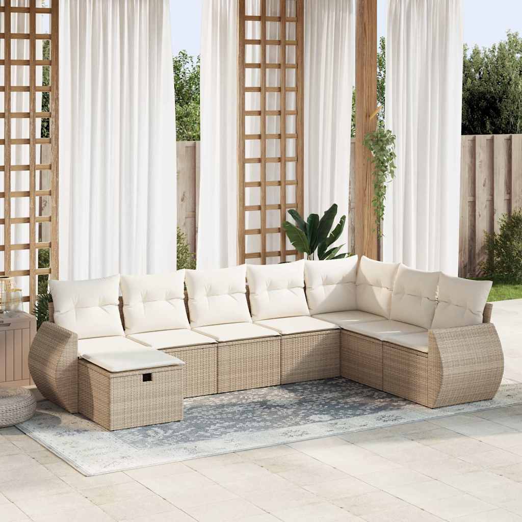 8-delige Loungeset met kussens poly rattan beige is nu te koop bij PeponiXL, paradijselijk wonen!