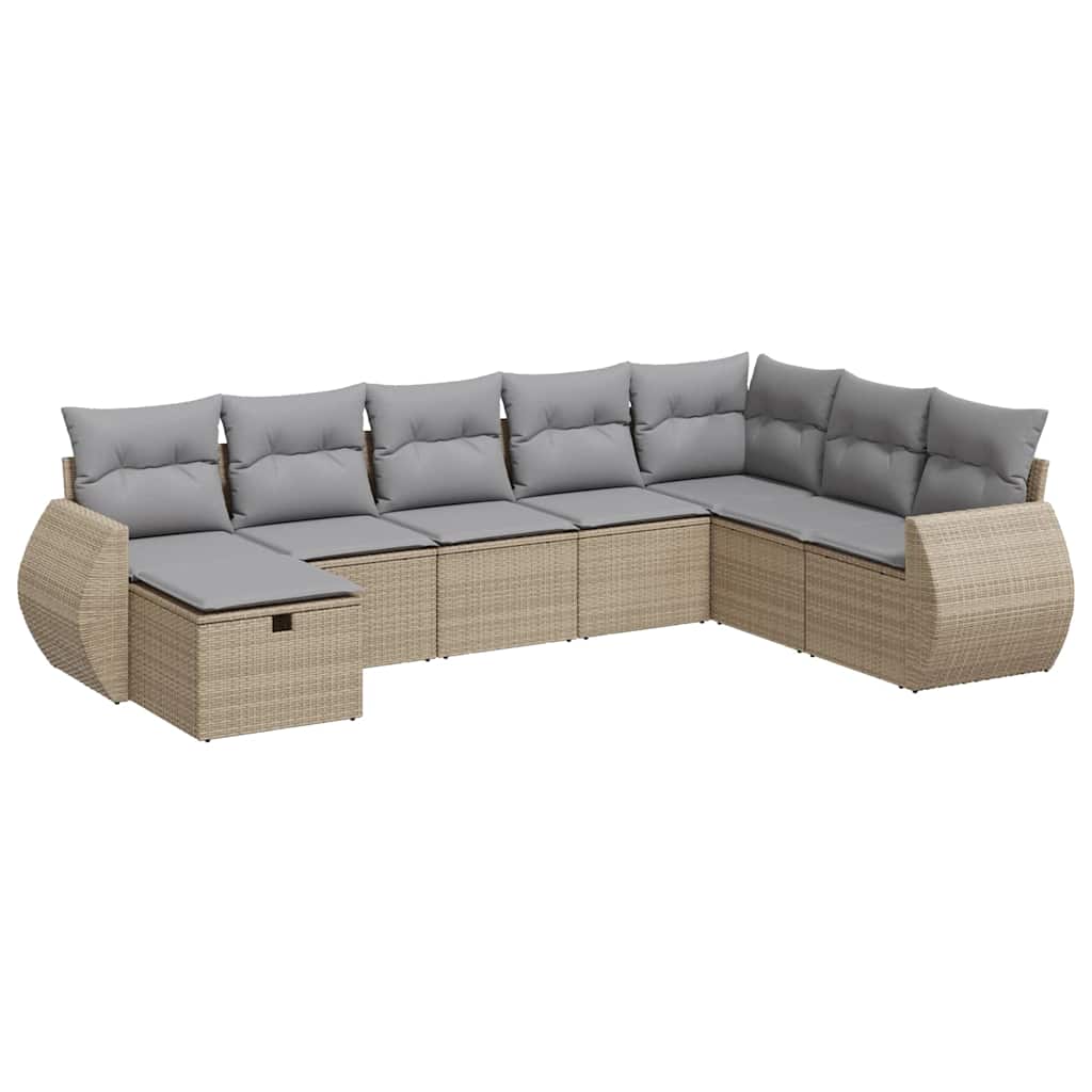8-delige Loungeset met kussens poly rattan beige