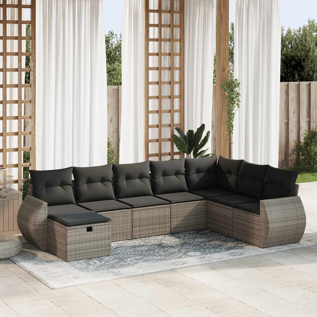 8-delige Loungeset met kussens poly rattan grijs