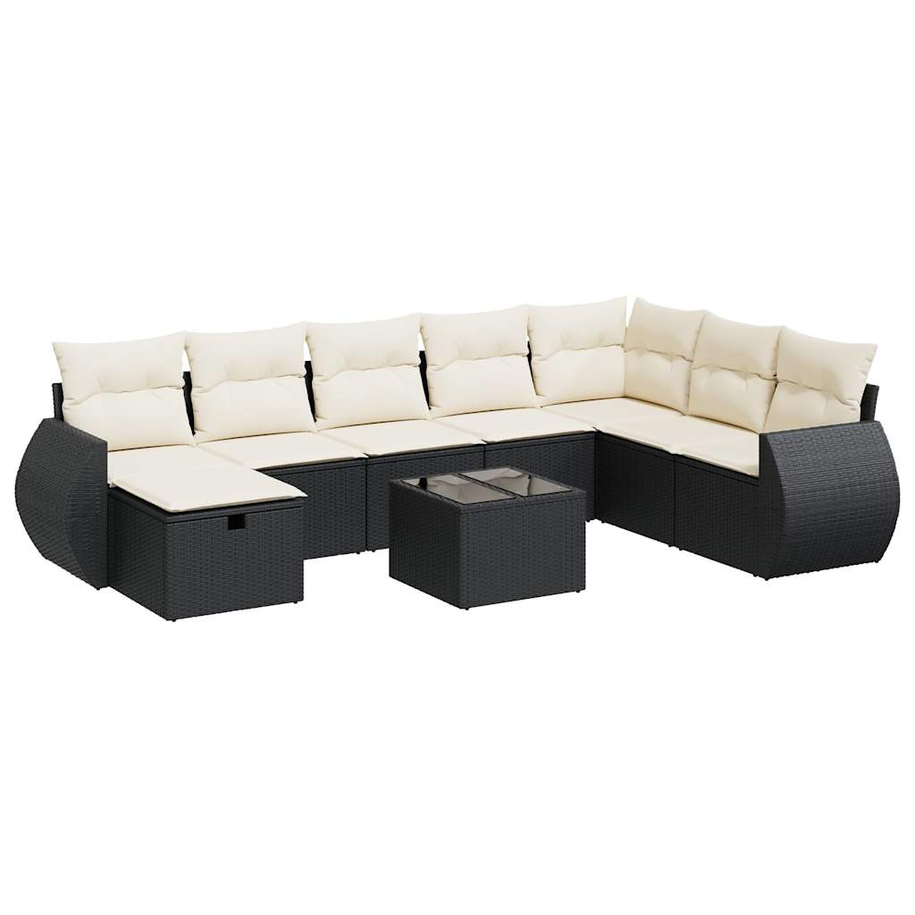 9-delige Loungeset met kussens poly rattan zwart is nu te koop bij PeponiXL, paradijselijk wonen!