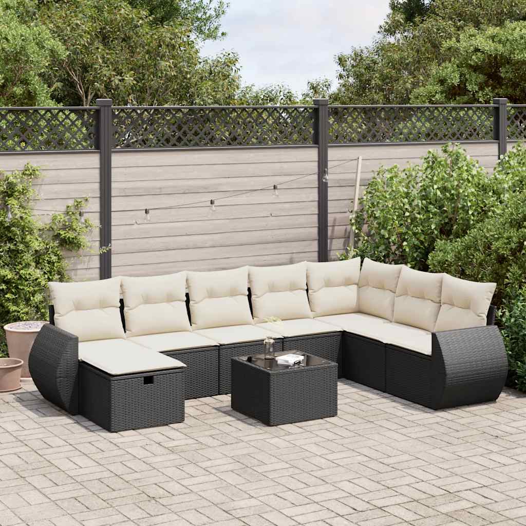 9-delige Loungeset met kussens poly rattan zwart is nu te koop bij PeponiXL, paradijselijk wonen!