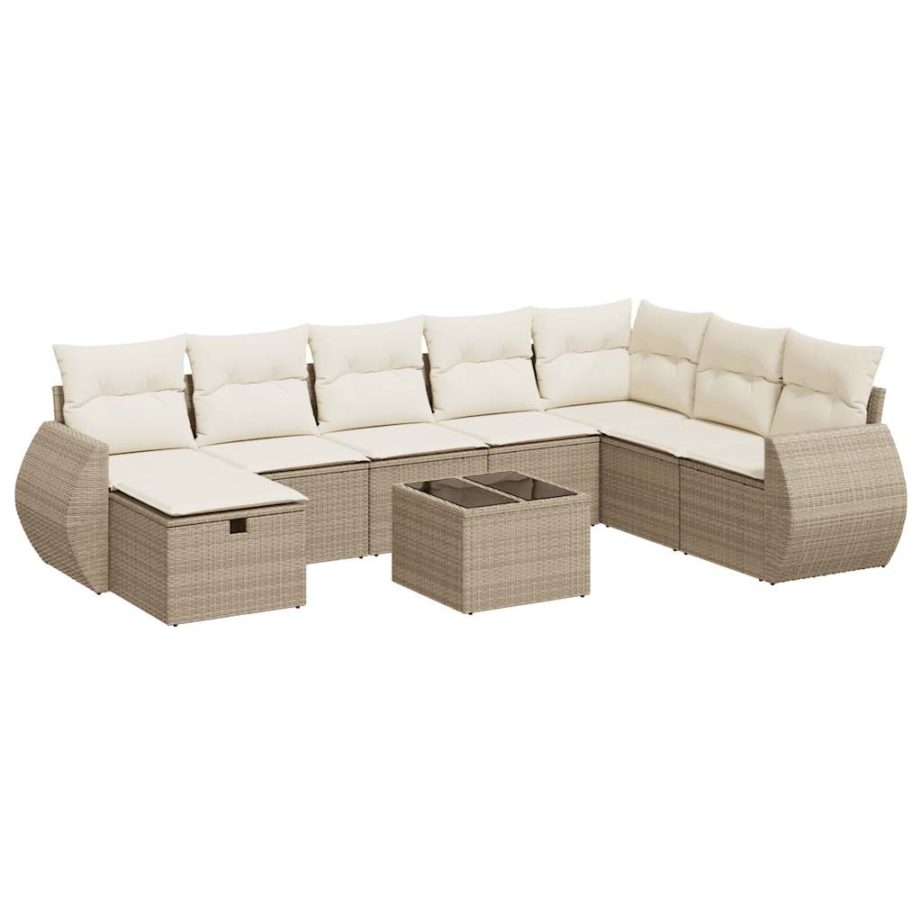 9-delige Loungeset met kussens poly rattan beige is nu te koop bij PeponiXL, paradijselijk wonen!