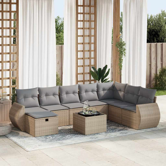 9-delige Loungeset met kussens poly rattan beige is nu te koop bij PeponiXL, paradijselijk wonen!