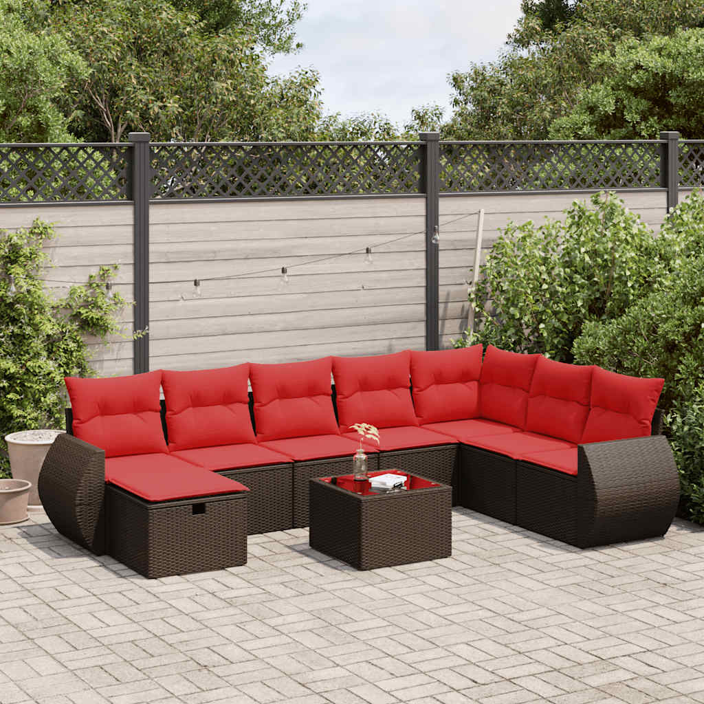 9-delige Loungeset met kussens poly rattan bruin is nu te koop bij PeponiXL, paradijselijk wonen!