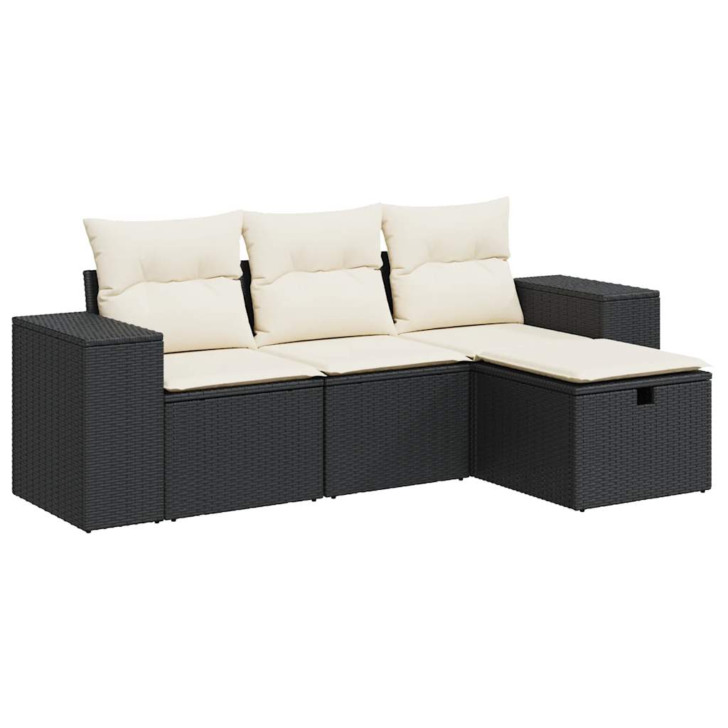 4-delige Loungeset met kussens poly rattan zwart is nu te koop bij PeponiXL, paradijselijk wonen!
