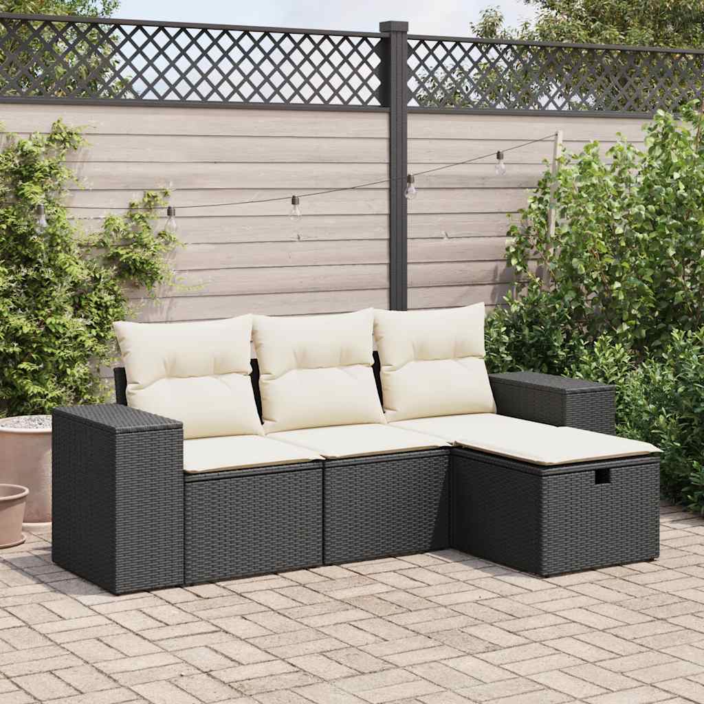 4-delige Loungeset met kussens poly rattan zwart is nu te koop bij PeponiXL, paradijselijk wonen!