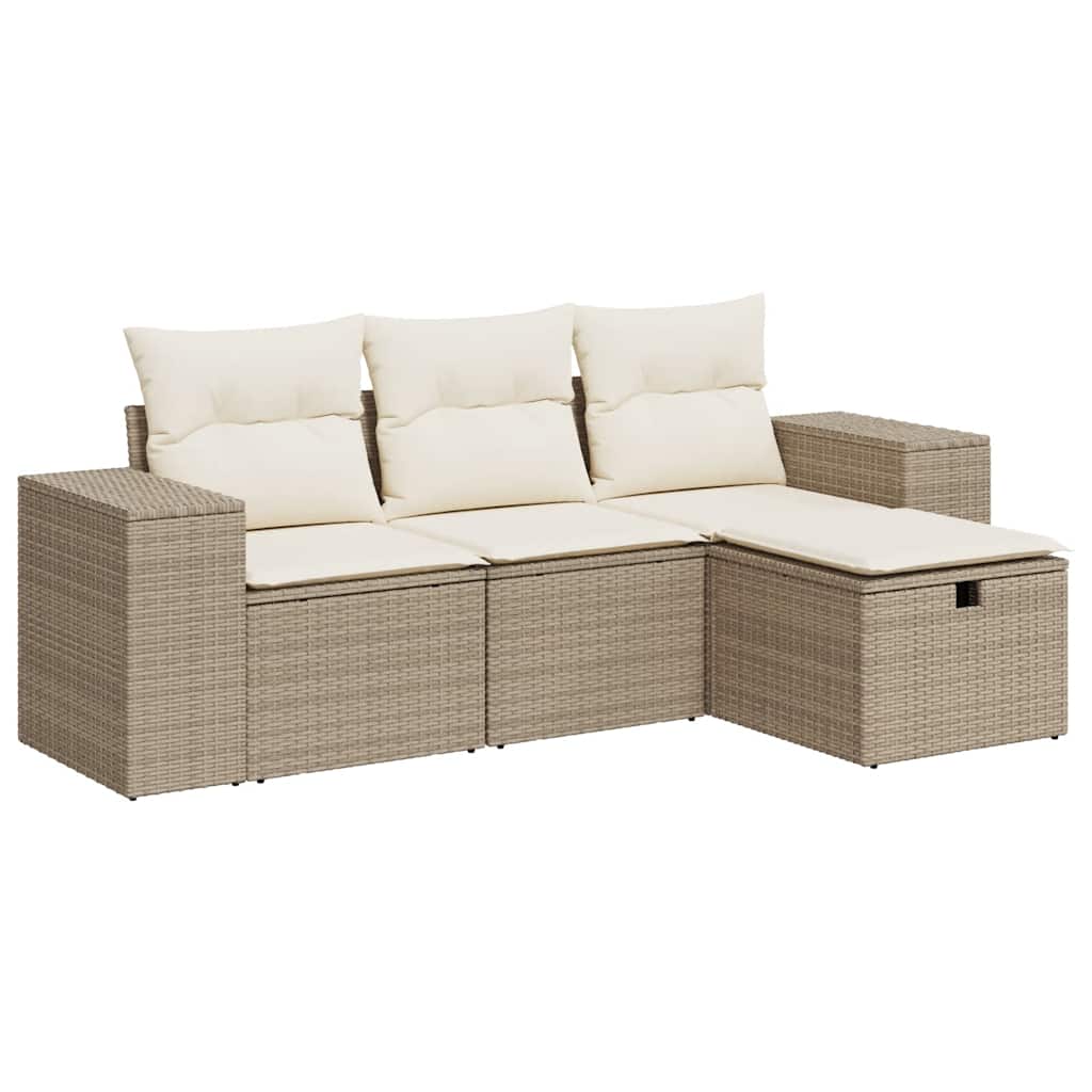 4-delige Loungeset met kussens poly rattan beige is nu te koop bij PeponiXL, paradijselijk wonen!