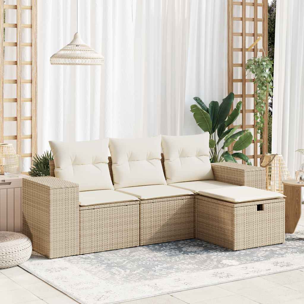 4-delige Loungeset met kussens poly rattan beige is nu te koop bij PeponiXL, paradijselijk wonen!