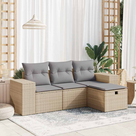 4-delige Loungeset met kussens poly rattan beige is nu te koop bij PeponiXL, paradijselijk wonen!
