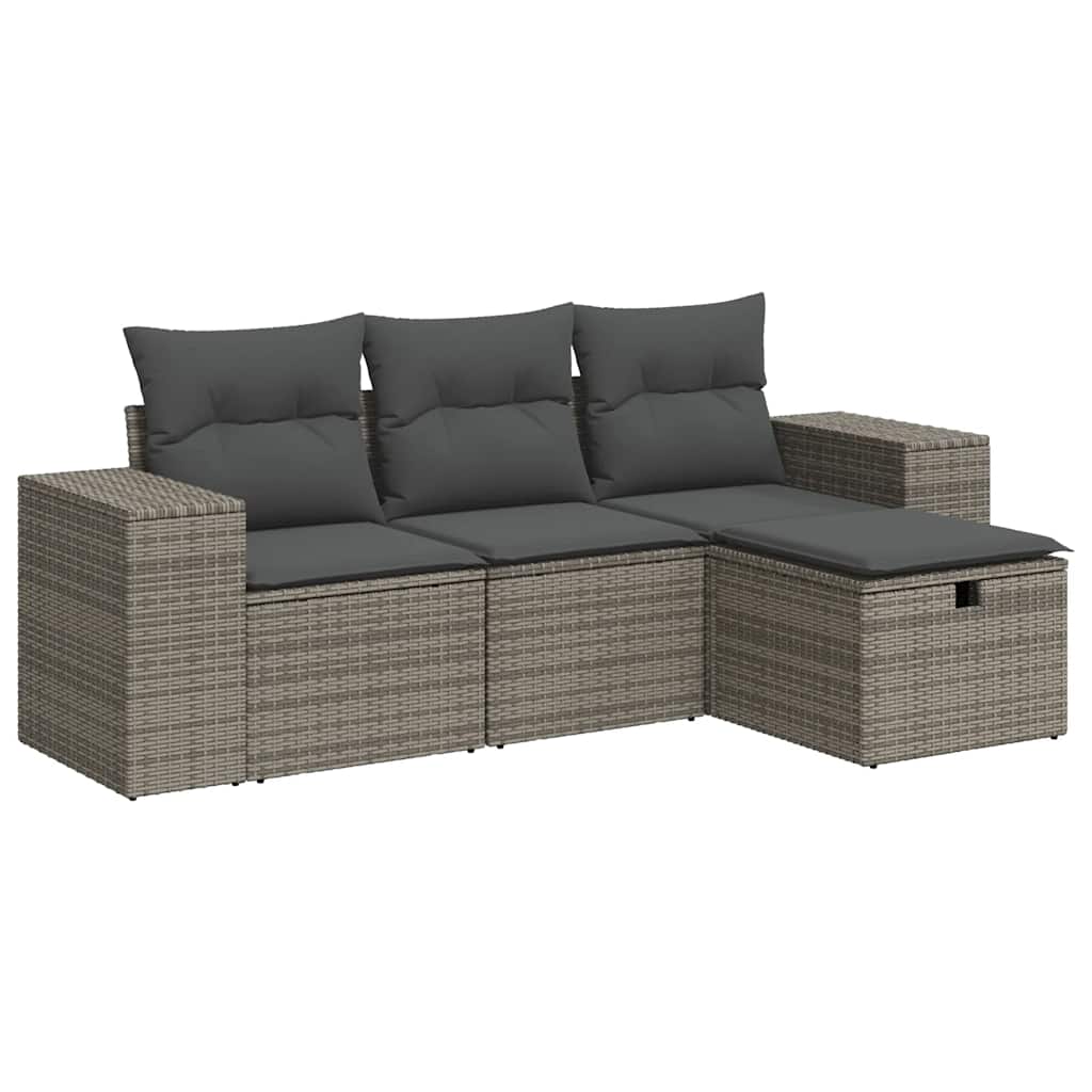 4-delige Loungeset met kussens poly rattan grijs